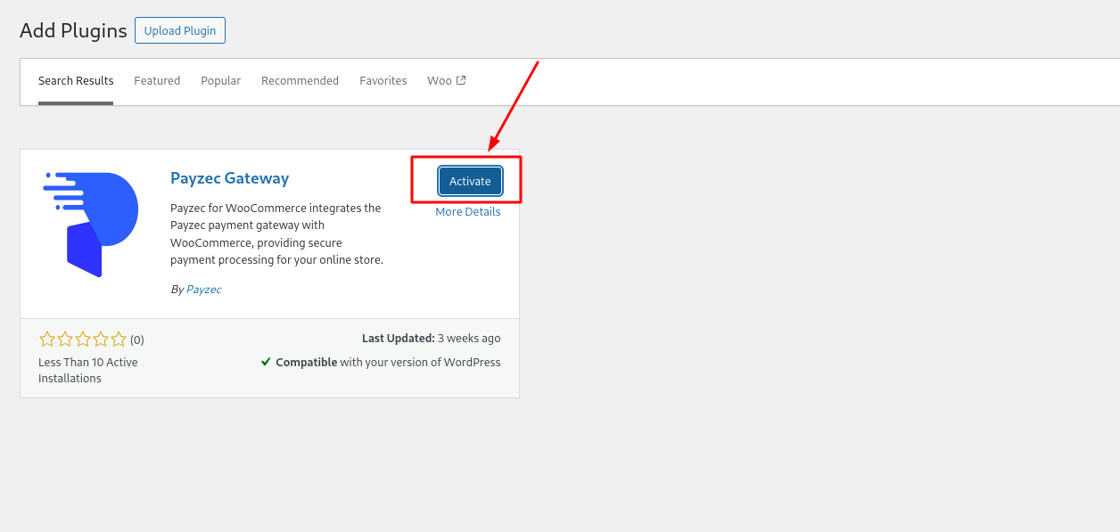 Activate Payzec Plugin