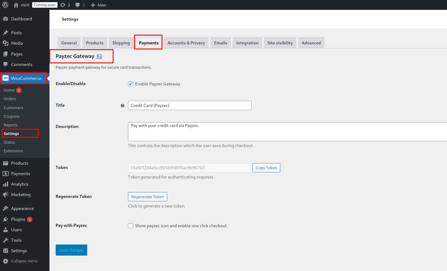 Configure Payzec Settings