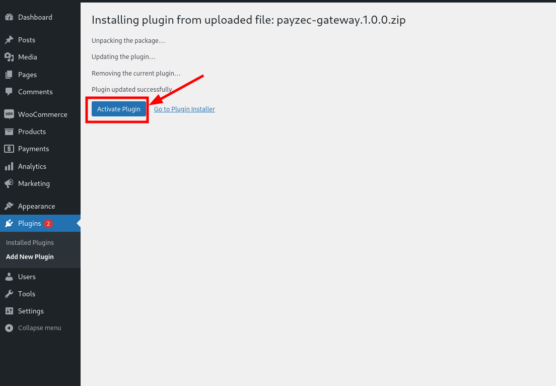 Activate Payzec Plugin